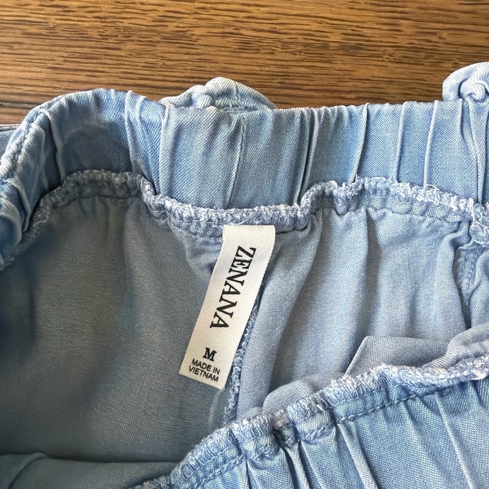 Zenana Outfitters Light Blue Elastic Ruffle Waist Pants - Picture 3 of 3